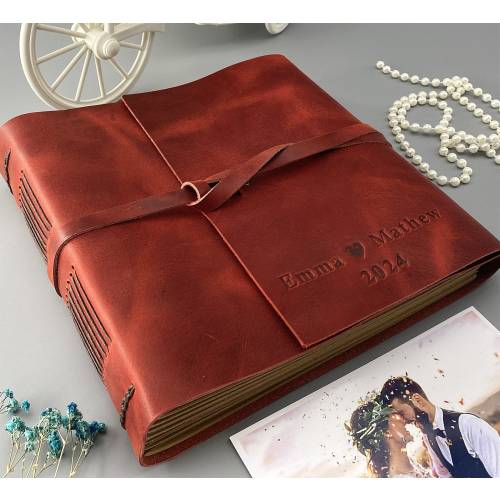 Personalized Scrapbook Album, Leather Photo Album with blank page, Engraved Photo Book, Vintage Leather Journal