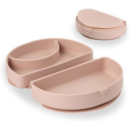 Miniware Baby Plate with Suction, Foldable Silicone Toddler Plate for Travel, Baby Suction Plate, Dishwasher Safe, BPA Free, Self Feeding Silicone Plate for Babies & Toddlers, Pink Silifold