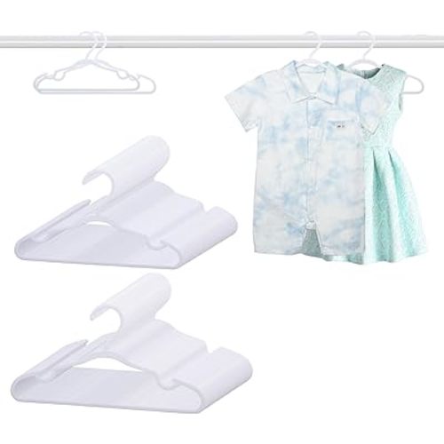 100 Pack White Baby Hangers 11.42 Inch & 12.91 Inch Each 50 Pack - Kids Non-Slip Clothes Hangers for Infant & Child, Durable Plastic Children's Hangers for Closet, Pants, Coats, Skirts
