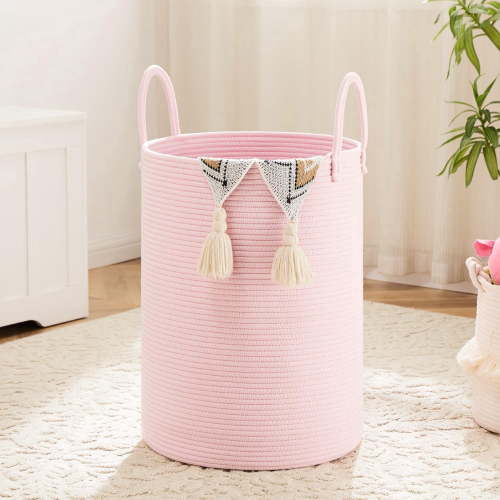 FGCFGC Laundry Basket, Woven Cotton Rope Laundry Hamper, Decor Storage of Dirty Clothes, Toys and Blankets in Bathroom, Baby Room and Living Room