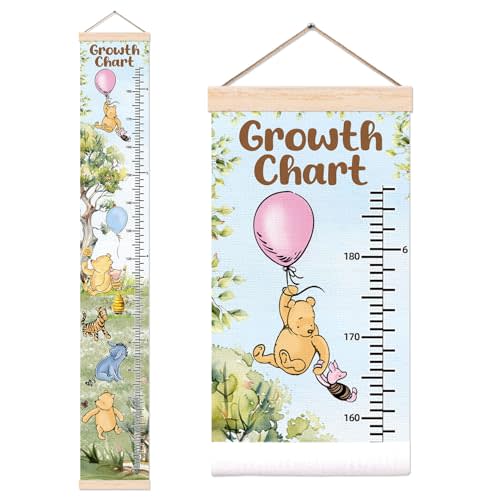 Baby Growth Chart Wall HangingDecor, Winnie Theme Height Chart for Boys Girls, Height Measurement for Wall Art, Canvas Measuring Wall Ruler, Perfect for Toddler Nursery Wall Decoration 9.8 * 64.3IN