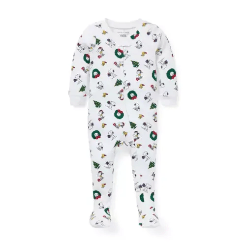 White Peanuts Holiday Baby Good Night Footed Pajama In Peanuts Holiday by Janie and Jack