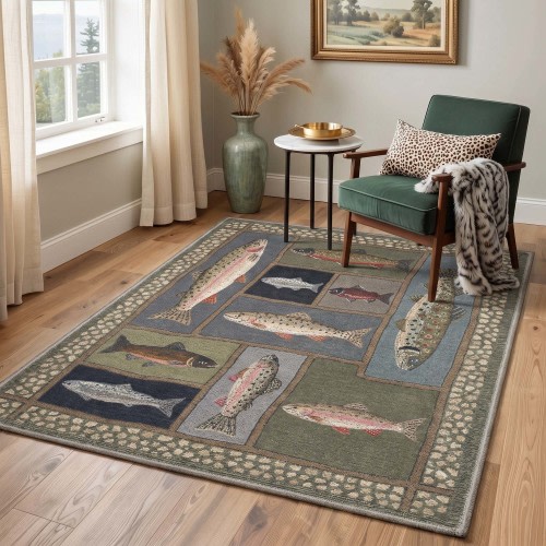 Finn Washable Trout Fish Sage Rug