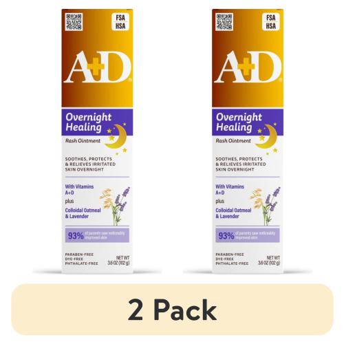 (2 pack) A+D Overnight Healing Diaper Rash Ointment for Baby, Soothes, Protects & Relieves Overnight, 3.6oz