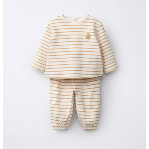 STRIPED T-SHIRT AND PANTS SET WITH EMBROIDERED BUNNY - Ocher | ZARA United States