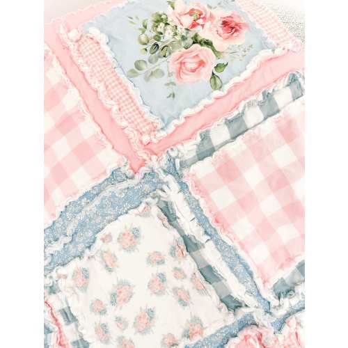 Floral Crib Bedding Set Girl, Baby Girl Quilts, Boho Baby Girl Bedding Pink Rag Quilts for Sale for Girls