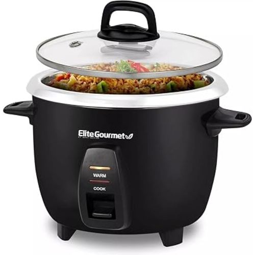 Elite Gourmet Maxi-Matic Electric Rice Cooker with Stainless Steel Inner Pot Makes Soups, Stews, Porridge's, Grains and Cereals, 10 cups cooked (5 Cups uncooked), Black, ERC-2010B