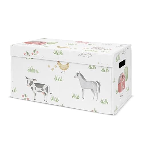 Sweet Jojo Designs Farm Animals Boy or Girl Small Fabric Toy Bin Storage Box Chest For Baby Nursery or Kids Room - Watercolor Farmhouse Horse Cow Sheep Pig