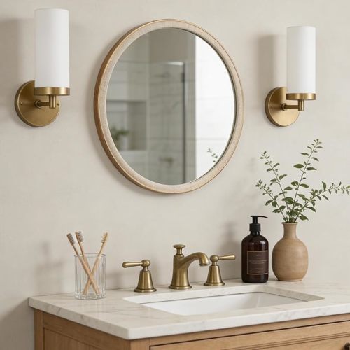 WallBeyond Round Mirror 24 Inch, Linen-Texture Circle Wall Mirror for Bathroom, Bedroom, Entryway, Living Room