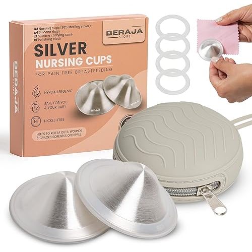 Silver Nursing Cups - Nipple Shields for Breastfeeding Newborn - Nipple Covers for Breastfeeding - Breastfeeding Essentials - 925 Silver (Extra Large)