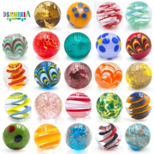 DSHMIXIA Glass Handmade Marbles 24 PCS 20mm Colored Decoration Marble Game