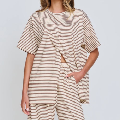 Ivy Stripe Longline Wrap Tee - Cream / Tan – Apero Label (L)