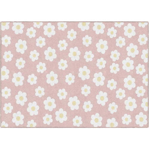 School Style Carpets Retro Daisies on Pink Educational Area Rug for Room Seating Décor Classroom, Play Carpet for Teaching and Playroom, 5' x 7'