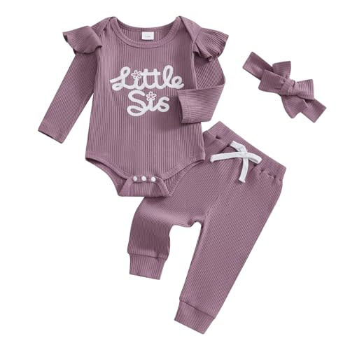 Baby Girl Fall Clothes Set Little Sister Lil Sis Long Sleeve Romper Pants Set Cute Infant Newborn Outfit 3 6 9 12 Months