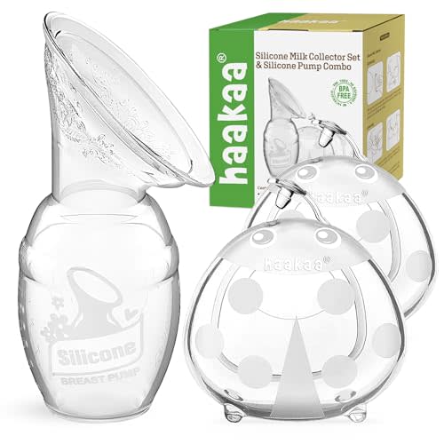 haakaa Manual Breast Pump for Breastfeeding 4oz/100ml and Ladybug Milk Collector 2.5oz/75ml Combo, Food-Grade Silicone
