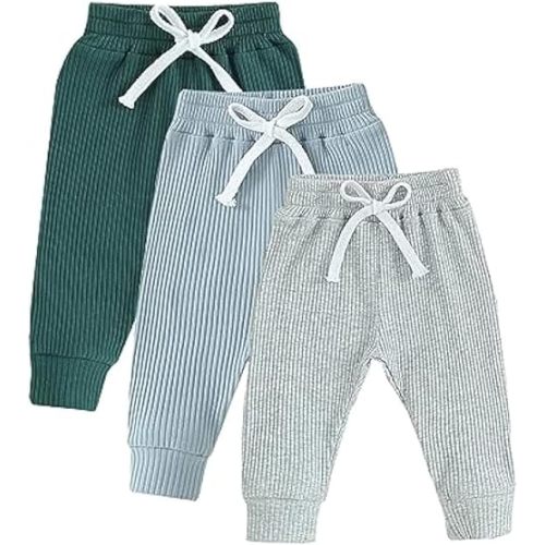 3Packs Unisex Baby Clothes Toddler Baby Boy Girl Joggers Pants Solid Drawstring Sweatpants Fall Winter Outfit