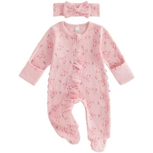 Ayalinggo Newborn Baby Girl Fall Winter Outfits Clothes Knit Jumpsuit Ruffle Romper Newborn Coming Home Outfit for Baby Girl