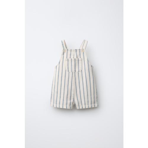 STRIPED OVERALL SHORTS - Ecru | ZARA United States
