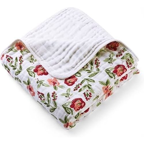 Baby Blanket - Cotton Crib Blankets for Toddlers, Soft Newborn Swaddle Receiving Blankets for Unisex Girls/Boys, Large Breathable Quilt, Nursing Cover and Kids Bed Blankets (Watercolour Flower)