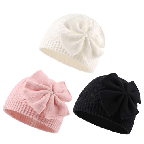 JANGANNSA Winter Warm Knitted Baby Hat for Girls Cotton Lined Infant Toddler Hat Autumn Cute Bow Classic Girls Beanie 0-6Y
