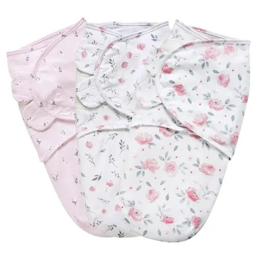 PHF 100% Cotton Baby Swaddle Sleep Sacks for Newborn, 3 Pack Soft Breathable Baby Swaddle Sack 0-3 Months for Girls, Easy Adjustable, Blanket Wrap, Newborn Essentials (Floral)