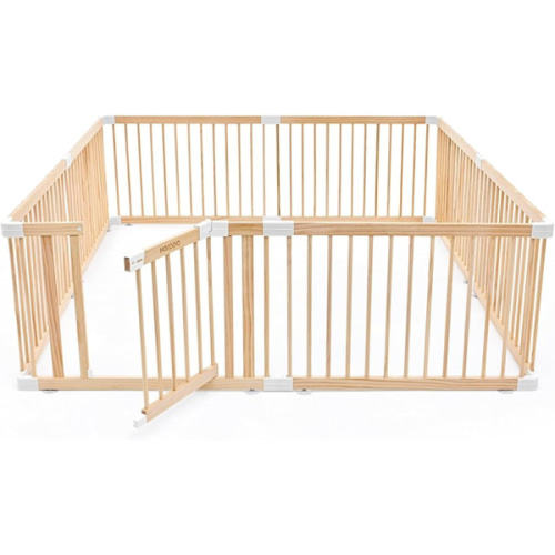 HARPPA Wooden Baby Gate Playpen | Non-Toxic Foldable DIY Adjustable Play Yard for Infants & Toddlers – Natural Finish Baby Fence for Small & Large Spaces