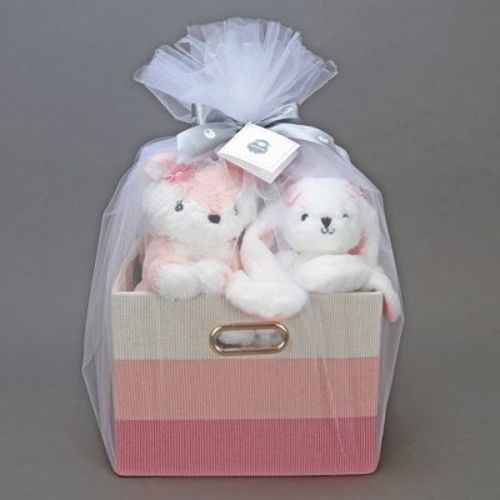 Lambs & Ivy Pink/White 5-Piece Luxury Infant / Newborn / Baby Gift Basket