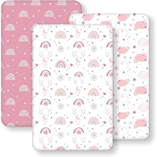 Sábanas Ajustadas para Moisés de Bebé para Niña, 33"x20" Compatible con Baby Delight Dream On Me y la Mayoría de Colchones de Moisés para Dormir al Lado de la Cama Rectangulares, Microfibra