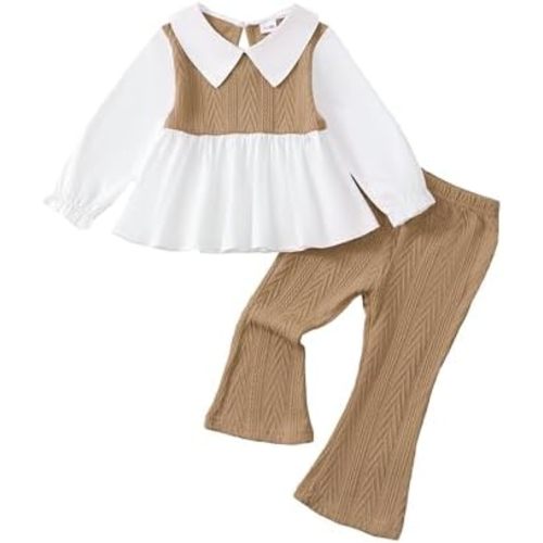 Kucnuzki Toddler Baby Girl Clothes Outfit Long Sleeve Blouse Polo Shirt Top Flare Leggings Pants Two Piece Outfits Set
