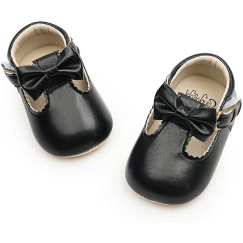 HONGTEYA Infant Baby Girls Mary Jane Flats Non Slip for Toddler First Walkers Soft Sole PU Leather Crib Shoes Sneaker Wedding Party Christmas Princess Dress Shoes Baby Moccasins Girls