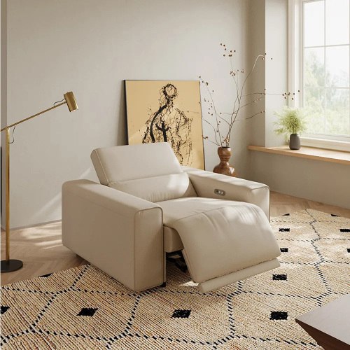 48" Leather Recliner Chair with Adjustable Headrest, Electric Reclining Leather Couch with Padded Armrests, Comfortable sofa for Living Room, Beige