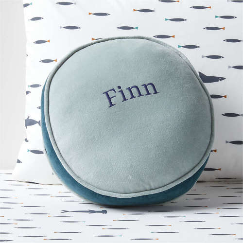 Personalized Harriet Round Light Teal Velvet Pillow