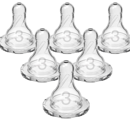Dr. Brown's Natural Flow Level 3 Narrow Baby Bottle Nipple, Medium-Fast Flow, 6m+, 100% Silicone, 6 Count