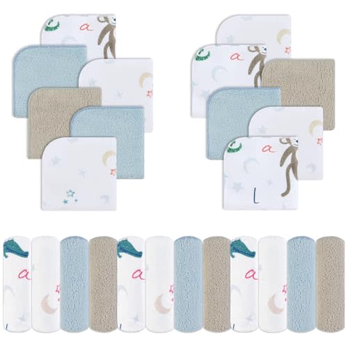 Viviland Baby Washcloths, Super Soft Baby Bath Towels for Newborn 24 Pack, Absorbent Face & Body Wash Cloth for Baby Boy, Animal Pattern, 9 x 9 inch