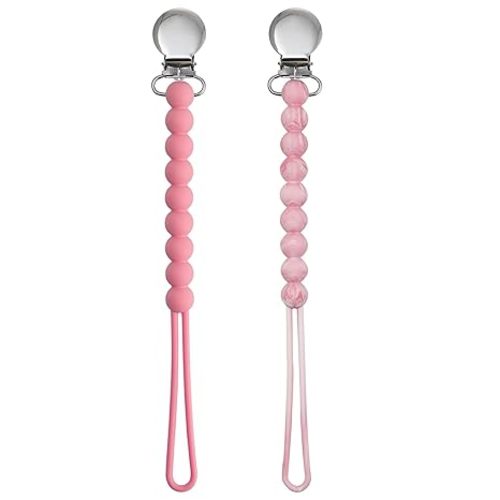 Pacifier Clips Baby Girls - MORIBOX Paci Clip Soothe Baby Binky Holder for Shower Birthday Gift 2 Pack