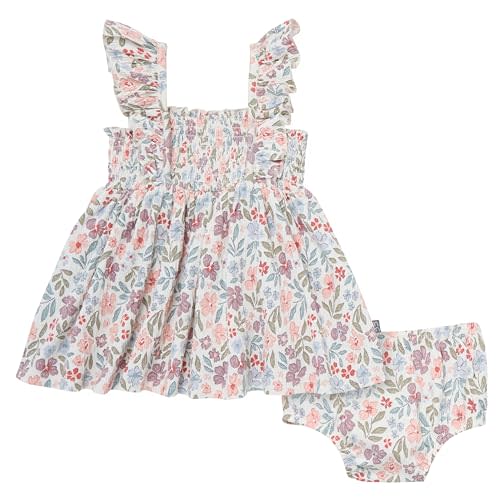 Modern Moments by Gerber Baby Girls' 2-Piece Ruffle Sleeve Dress W/Smocking & Diaper Cover Set