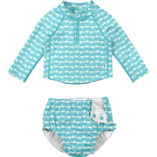 Reusable Swim Diaper & Rashguard Set, Aqua Whale Geo