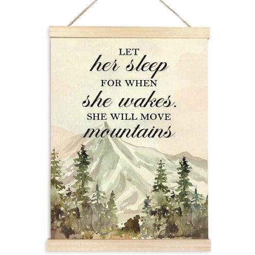 TAEDIN Girl Nursery Wall Decor Poster Hanger Frame, Mountain Nursery Decor, Forest Woodland Wooden Canvas Artwork Print for Baby Girls Daughter Room Decor, Funny Quotes Mountains Wall Decor 12X16