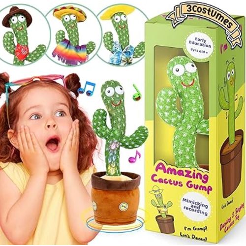 Dancing Cactus, Talking Cactus Toy for Baby Cactus Toy Mimic Voice Recording Repeats What You Say | Gift for Toddlers/Kids (Rechargeable) (Rechareable with 3 Costumes)