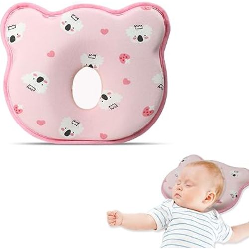 Breathable Memory Foam Pillow Soft and Cozy Cartoon Prеvents FΙat hеad and Shapеs hеad Hеad Pillow for Small Boys and Girls(Pinkbear)