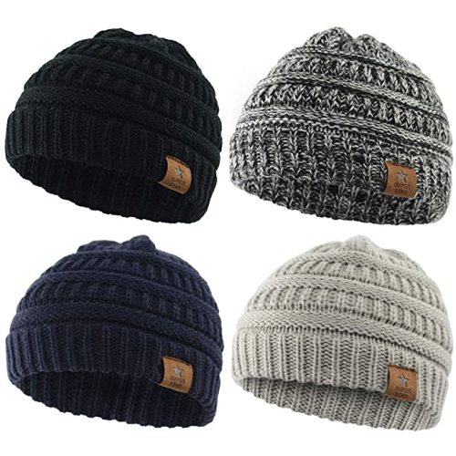 Durio Soft Warm Knitted Baby Hats Caps Cute Cozy Chunky Winter Infant Toddler Baby Beanies for Boys Girls - One Size - G Black & Light Grey & Navy & Black White
