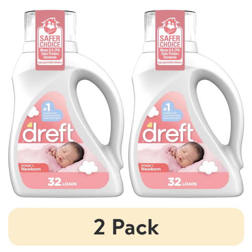 (2 pack) Dreft Newborn Baby Liquid Laundry Detergent, Sensitive Skin, Hypoallergenic, 32 Loads, 46 fl oz