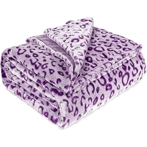 Cute Purple Blanket Soft Fleece Leopard Print Throw Blanket for Couch Sofa Decor Plush Blankets