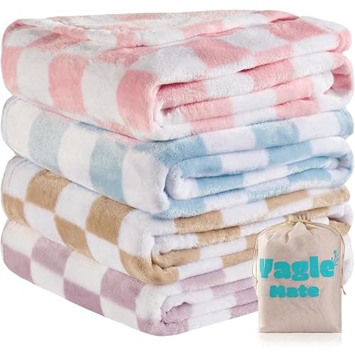 Yagle Mate 4 Pcs Baby Blankets,Fleece Checkered Blanket, Cozy and Fluffy Crib Blankets for Girls- Toddler Receiving Blankets 30×40