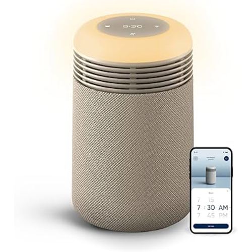 BLUEAIR Purifier for Bedroom - Mini Restful - Sunrise Clock with HEPASilent Filtration and Wake Up Light - Cleans Air and Supports Circadian Rhythm - USB-C and App Connectivity, Beige