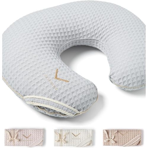 Organic Cover for Nursing Pillow • Premium Quality 100% Cotton Oeko-Tex Standard • Case for Breastfeeding and Bottle Feeding Pillow • Soft and Breathable • Only Cover (Slate Waffle)