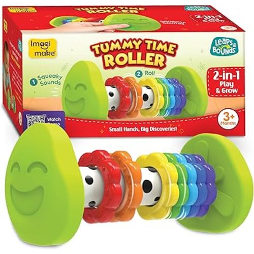 Imagimake Tummy Time Roller | Baby Toys for 3+ Months | Early Learning Toy for Toddlers & Infants | 2-in-1 Play & Grow - Squeaky Sounds | Non - Toxic | New Born Baby Easter Gifts for 3+ Months