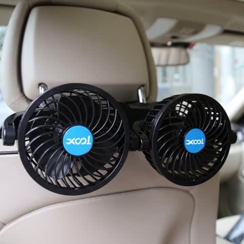 XOOL Electric Car Fans for Rear Seat Passenger Portable Fans Headrest 360 Degree Rotatable Backseat Car Fan 12V Cooling Air Fan with Stepless Speed Regulation for Vehicles, SUV, RV