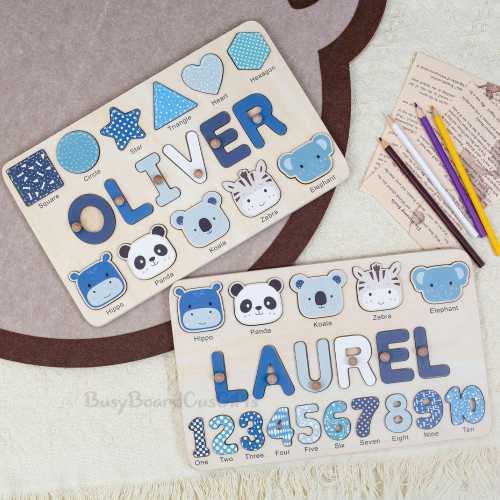Personalized Wooden Name Puzzle Gift for Boys & Girls, First Birthday Gift, Personalized Baby Gift, Animal-Themed Puzzles, Montessori Toy