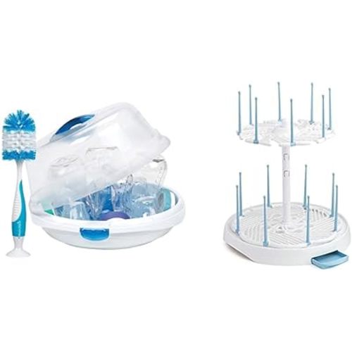 Munchkin® Steam™ Microwave Bottle Sterilizer, White & High Capacity Drying Rack for Baby Bottles and Accessories, White